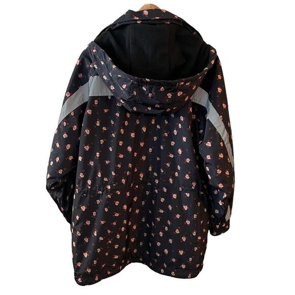 CAbi SZ M Black Floral Print Hooded Rainy Day Rain Jacket Coat Boho Feminine - Picture 2 of 13
